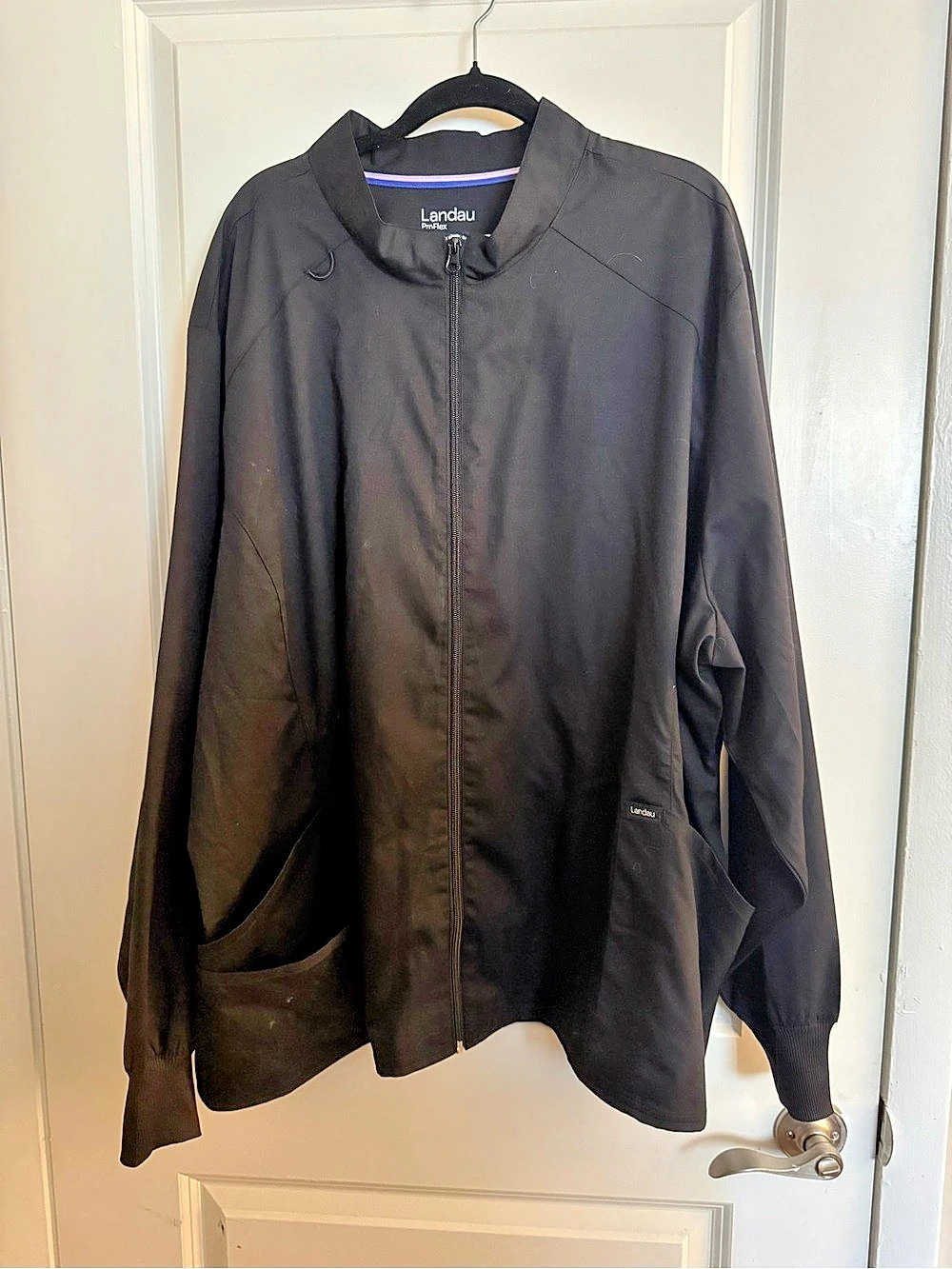Landau ProFlex Zip Front Scrub Jacket Black 5XL Solid Medical 7202